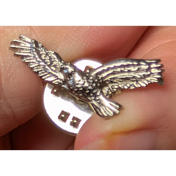 Vtg Pewter Falconry Bird Of Prey Lapel Pin 2.5 CM Signed CTA Hat Tie Jewelry - Picture 1 of 7